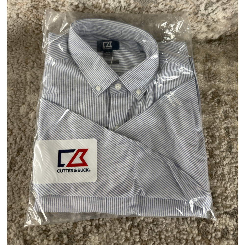 NEW Cutter & Buck Sz M Striped Stretch Casual‎ Button Shirt Blue Long Sleeve NWT